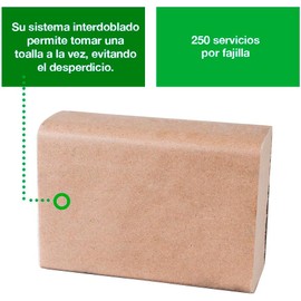 Tork Toallas de Papel Interdobladas Ecológicas 2 Capas – Toalla para Manos 100% Fibra Reciclada, 21x15.5 cm, Kraft – Caja 8 Fajillas x 250 Hojas (2,000 Hojas)