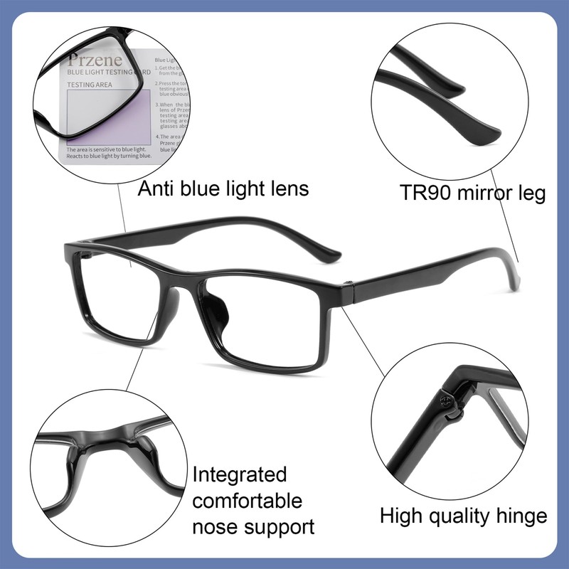 Przene Rectangle Blue Light Blocking Glasses for Women Men Retro