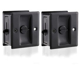 Kitmose Pocket Door Lock 2-3/4”x 2-1/2”(70mmx64mm) Solid Stainless Steel Pocket Door Privacy Lock Pull Sliding Door Lock for 1-3/8”(34mm) Thickness Door (2 Pack Matte Black)