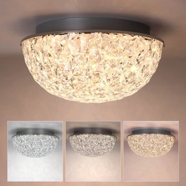 DAKASON LED Ceiling Light Fixture Flush Mount, Crystal Chandelier Modern Ceiling Light for Kitchen, Hallway, Living Room, Foyer, Closet, 12In 15W 1640LM, 3/4/5000K CCT Selectable, Dimmable