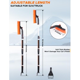 EcoNour 53″ 3 in 1 Extendable Snow Brush with Ice Scraper for Car Windshield | 360° Pivoting Long Snow Brush for SUV, Truck, and Car | Winter Car Accessories