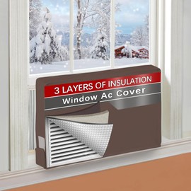 21"Lx15"Hx3.5"D Indoor Air Conditioner Cover for Window Units, 3 Layers Insulation AC Cover for Inside Wall Unit with Aluminum Foil and 2mm Foam, Windproof Window Air Conditioner Cover Inside, Brown