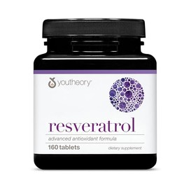 Youtheory Resveratrol Advanced Antioxidant Formula - 160 Tablets (40 Day Supply) - ResVida Trans-Resveratrol Supplement - Grape Seed Extract & Super-F