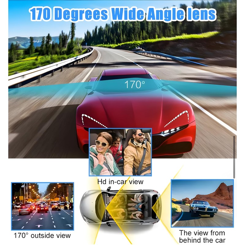 Dual Dash Cam FHD 4K 1080P WiFi Front and Inside