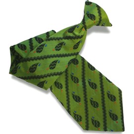 Men's 100% Silk Green & Black Paisley Stripe Clip On Tie