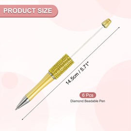 PATIKIL Diamond Beadable Pens, 6 Pcs Plastic Black Ink Bead Pen Creative DIY Ballpoint Pens for Teacher Office DIY Crafts Party Decorations Handmade Supplies, Yellow