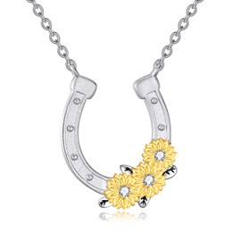 VONALA Horseshoe Necklace for Women 925 Sterling Silver Sunflower Horseshoe Pendant Lucky HorseJewelry Gifts for Women Lover Wife