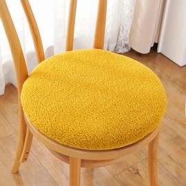 Plush Faux Lambswool Chair Cushion with Zip, Winter Warm to Keep Warm, Non-Slip, Removable, Washable Seat Cushion, Round, Chair Cushion for Home & Garden for Children and Adults (Yellow, 30 cm)