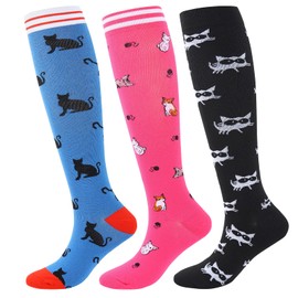 GoGou Compression Socks for Women Men Colourful Compression Socks Aeroplane Support Socks Compression Socks for Flight, Running, Sports, Travel, cat, One size fits all