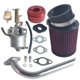 New upgrade Carburetor Carb Red Air Filter Adapter Silvery Exhaust Pipe Stage 2 Kit for 79cc Predator 98cc 3.0HP Coleman Powersports CT100U CC100X Mini Bike Go Kart Motor Engine Performance Parts