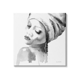 Stupell Industries Woman with Headwrap Tranquil Black White Watercolor Portrait, Designed by Aimee Del Valle Canvas Wall Art, 17 x 17