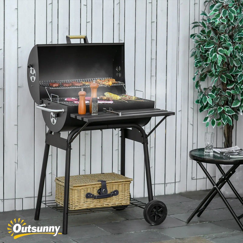 30-Inch Portable Charcoal Barbecue Grill with Wheels for Outdoor Camping