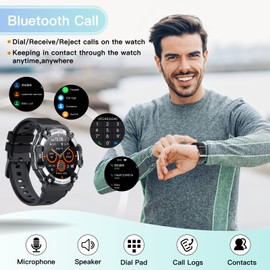 Goodatech 1.39" Military SmartWatch for Men Women with Phone Call,5ATM IP68 Waterproof, Fitness Tracker for Android iOS Phones, (Black)