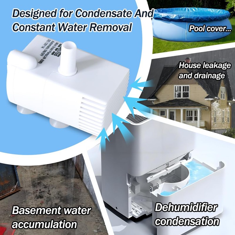 Automatic Small Sump Pump with Water Sensor, 5 FT Lift
