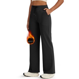 G4Free Winter Sweatpants Women Fleece Lined Warm Yoga Pants High Waisted Straight Leg Pull On Slacks Tummy Control(Black,S,28")