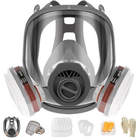 LAMANICE Full Face Respirator Mask, Full Face Mask with Filters, Ear Plugs and Gloves, Gas Mask for Paints, Welding, Chemicals, Carpentry, Dust, Gas, Grinding, Polishing