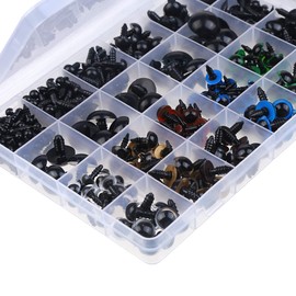 370 PCS 5mm-20mm Solid Black Eyes with Washers, Colorful Craft Plastic Safety Eyes Sewing for DIY of Puppet Plush Animal Making and Teddy Bear