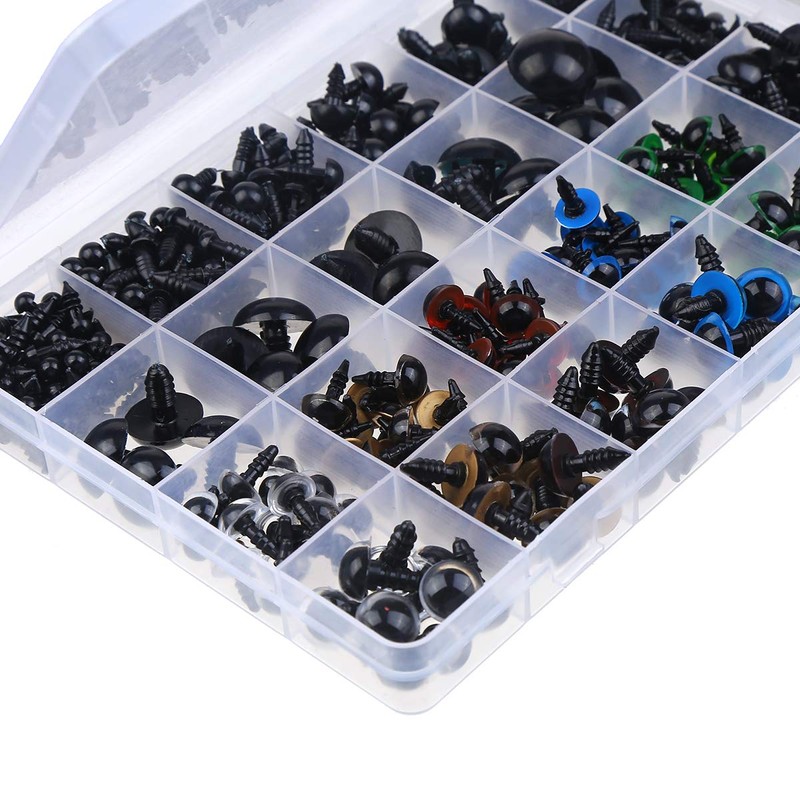370 PCS 5mm-20mm Solid Black Eyes with Washers, Colorful Craft