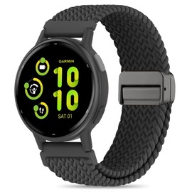 EverAct 20mm Magnetic Braided Watch Bands Compatible with Garmin Vivoactive 5/Vivoactive 6/3/3 Music/Venu Sq 2/Venu, Quick Release Nylon Soft Sport Stretchy Strap for Forerunner 55/165/245/645