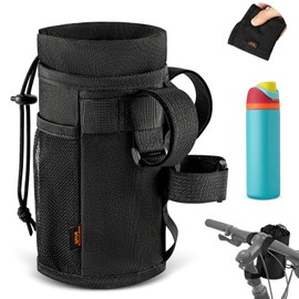 Desing Wish 12-24oz Bike Water Bottle Holder Handlebar Holder with Mesh Pocket and Velcro Fastener Bike Cup Holder Water Bottle Bag Carrier for Ebikes Walking Scooter Sports Bottle Cage Accessories