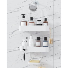 Kitsure Shower Caddy Hanging - No-Drill Bathroom Organizers and Storage, Wobble-Free Bathroom Shelves with Adhesive Tapes, Rust-Proof Shower Storage for Toiletries, White, 25.0" H