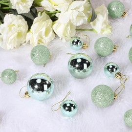 GANGLIAN 44 Pcs Christmas Ball Ornaments Light Green Christmas Ornaments Set for Christmas Tree Decorations Shatterproof Christmas Decorations Ornaments Bulk Balls (10pcs 2”, 14pcs 1.57”, 20pcs 1.18”)