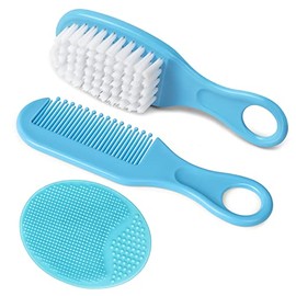 Aolso Baby Hair Brush, 3PCS Baby Hair Brush and Comb Set, Cradle Cap Brush and Baby Hair Comb for Newborns & Toddlers, Perfect Baby Registry Gift, Blue