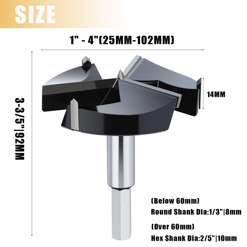 2PCS 3" | 76mm Forstner Drill Bit,Triple Flute Tungsten Carbide