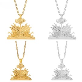 14K Yellow Gold Haiti Necklace For Women - 925 Sterling Silver Haiti Necklace Ayiti Necklace With Chain Haiti Pendant Necklace Ayiti Haiti Jewelry Gifts For Women