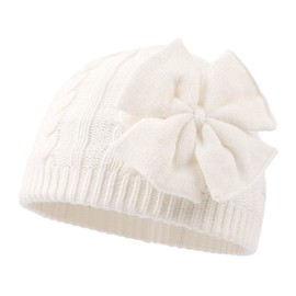 JANGANNSA Winter Warm Knitted Baby Hat for Girls Cotton Lined Infant Toddler Hat Autumn Cute Bow Classic Girls Beanie 0-6Y(M,White)