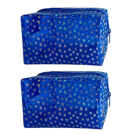 TotePrint Waterproof Transparent Makeup Bag Shiny Diamond Pattern Bag 2pcs, blue, Modern