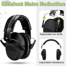4 Pcs Kids Ear Protection Earmuffs Hearing Adjustable for Noise Reduction for Toddlers 27NRR Noise Cancelling Earmuffs (Black)