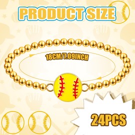 Tondiamo 24 Pcs Cheer Baseball Softball Soccer Basketball Football Tennis Bracelets Gifts Bulk Beaded Stretch Bracelets Charm Gifts Sport Jewelry Party Favors Supplies(Gold,Alloy,Softball)