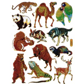 Charo Panda Camel Squirrel Bear Iguana Animals Colourful Stickers 12 Pieces 1 Sheet 135 mm x 100 mm Stickers Craft Children Party Metallic Look