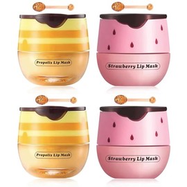4 paquetes de bálsamo labial con sabor a fruta, hidratante y suavizante, mascarilla labial para dormir que hidrata, repara y previene los labios secos y agrietados, cuidado labial efectivo que reduce