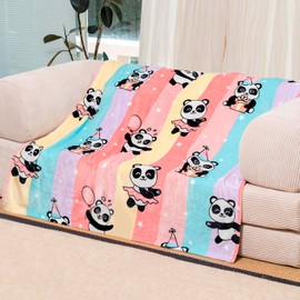 WMBLKT Cute Panda Blanket, Warm and Plush Rainbow Throw, Great Gifts for Kids Boys and Girls, 50x60 Inches