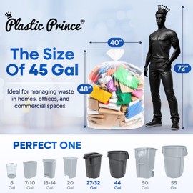 Plexon 40-45 Gallon Clear Trash Bags, W x 40 in, L x 48 in, High-Density Can Liners, 16 Micron Heavy Duty Garbage Bags, Fits Round & Square Cans, Bulk Pack of 250, Unscented