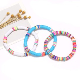 ANGLESJELL Heishi Bead Jewelry Set for Women Rainbow Heishi Surfer Choker Necklaces African Vinyl Disc Bead Stretch Bracelets And Polymer Clay Beaded Hoop Earrings for Summer Beach Vacationn (Color A)