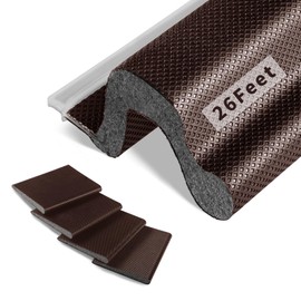 Fingwerk 26 Feet Long Reach Weather Stripping Door Seal with 4 PCS Door Corner Seals, V-Shaped Replacement Door Seal Strip Foam Kerf Weather Stripping for Doors Frame Door Insulation Strip(Brown)