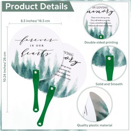 Teling 50 Pcs Funeral Favors Fans Memorial Paper Thick Paper Handheld Parlor Fans with Wooden Handle Hand for Funeral Services Condolence Sympathy Gift Supplies(Trees)