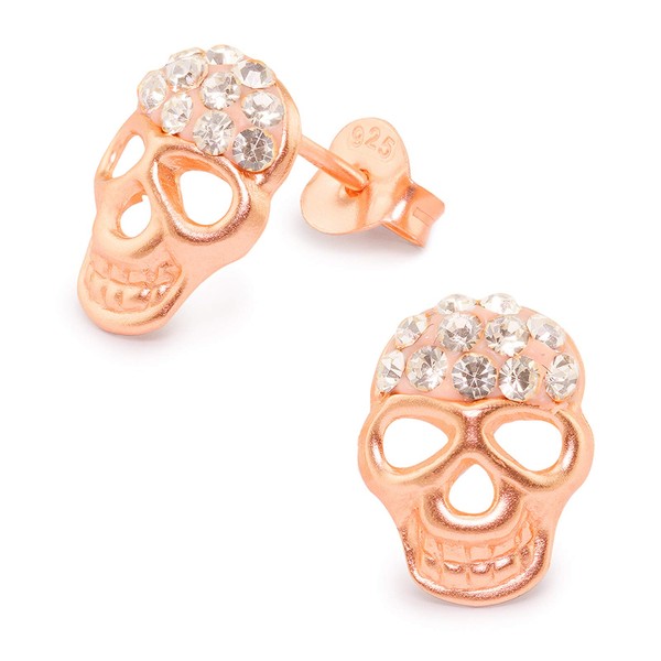 Monkimau Women's Skull Stud Earrings Made of 925 Sterling Silver