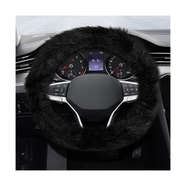 SHMZK Fluffy Steering Wheel Cover, 15 Inch Anti-Slip Microfiber Plush Fuzzy Steering Wheel Cover, Winter Warm Elastic Fuzzy Steering Wheel Cover for Women and Men, Car Accessories (Black)