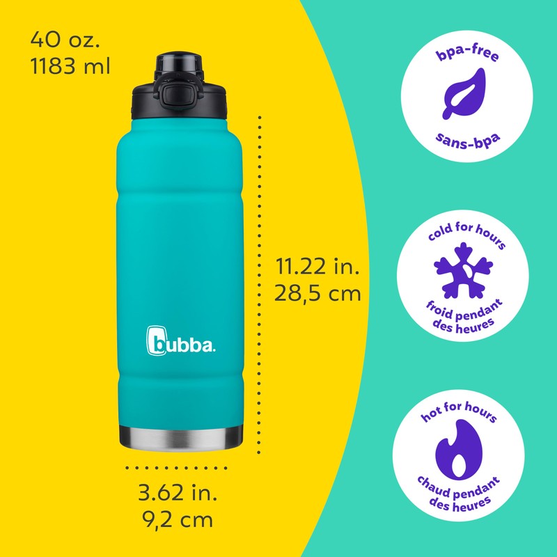 bubba Trailblazer Stainless Steel Water Bottle with Push Button Lid,