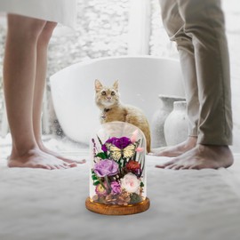 HUACHIPLUS Decorative Glass Vase with Preserved Flowers and Butterfly, Unique Love Token for Her, Girlfriend Wife BBF - Long-Lasting Real Roses - for Home or Event décor (Violet, Lilac Purple, Pink)