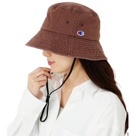 Champion Women's Bucket Hat with Drawstring, Deep, Long Brim, Men's, Chin Strap, Cord, Bucket, Stylish, Brand, Plain, UV Protection, Sunshade, Sunshade, Small Face Effect, Washable, Outdoor, Golf (Brown)