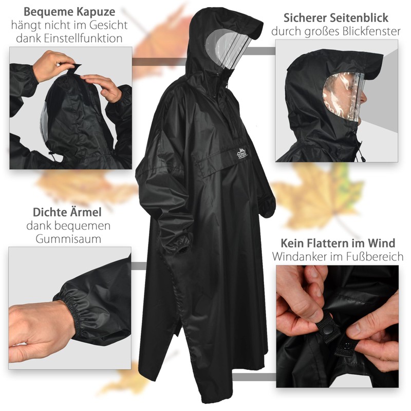 Outdoro Rain poncho with sleeves - with navigation window in