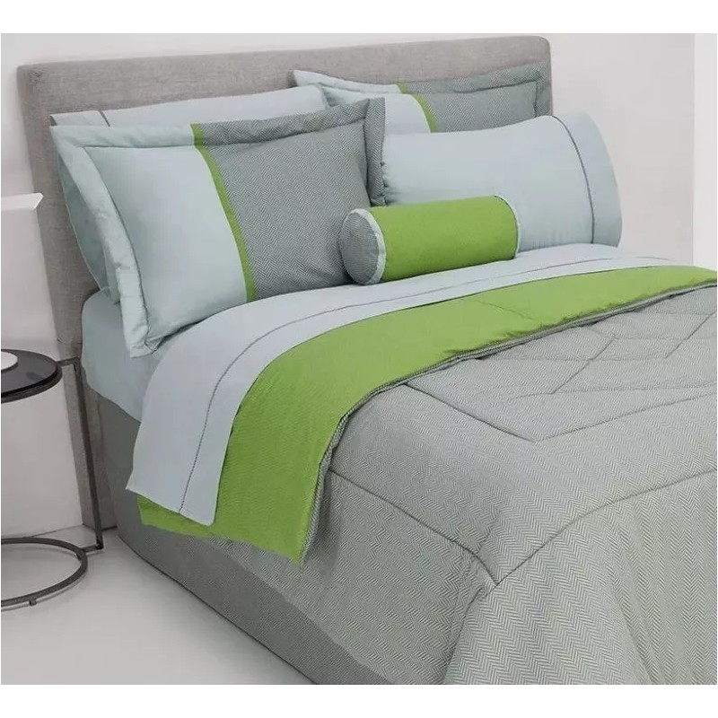 Competition Edredón Polo Matrimonial C/sábanas 9 Piezas Competition Color Verde/gris
