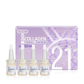 SEYOUL T-Collagen Sérum Bloqueador Solar Facial SPF50+ PA++++ con Colágeno y Centella Asiática, Sin Marcas Blancas, Antiedad - Caja con 4 Frascos de 5ml