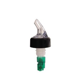 Pour44 PLPR075C Liquor Pourer, 3/4 oz., with Black Collar, fits Standard 750ml Bottle, SAN (Plastic), Clear spout, Green Tail, Pack of 12