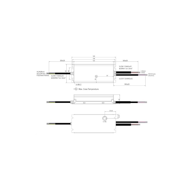WITTKOWARE XLG-100-H-AB IP67 Constant Power CV+CC LED Driver, Output 875~2780mA
